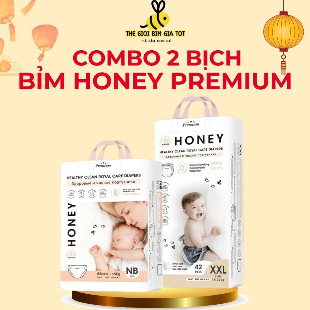 Combo 2 Bịch Tã/Bỉm Dán và Quần Honey Premium Chính Hãng, Mỏng Nhẹ , Đủ Size…