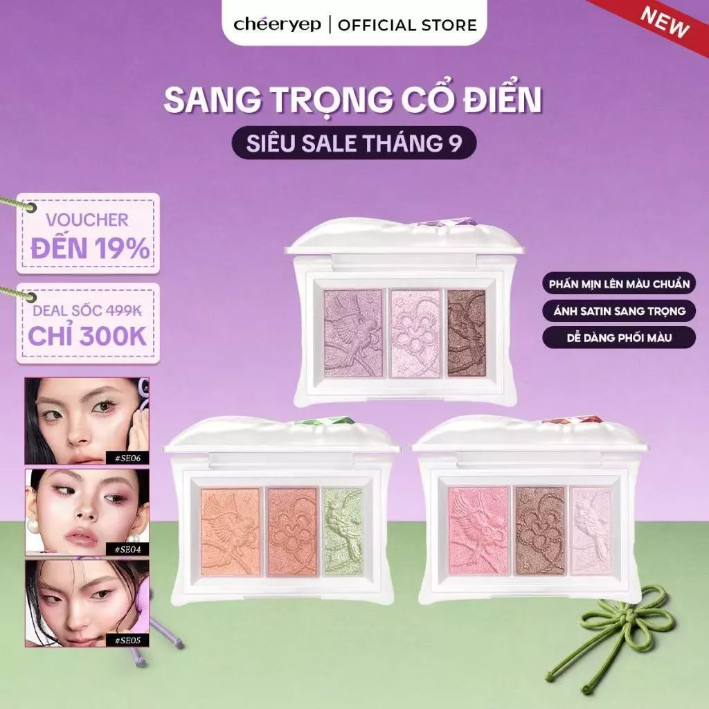 [KOL X CHÉERYEP] Eye shadow Satin Shimmer Bảng Phấn Mắt Nổi Sang Trọng Lấp Lánh Kết Thúc Lâu Dài Màu Gối Đá Quý