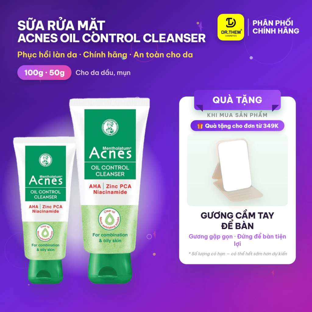 Sữa Rửa Mặt Acnes Oil Control Cleanser 50g/100g - Gel Rửa Mặt Kiểm Soát Nhờn, Ngừa Mụn Cho Da Dầu
