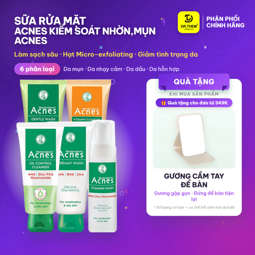 Sữa Rửa Mặt Acnes Kiểm Soát Nhờn,Mụn Acnes Oil Control Cleanser/Creamy Wash/Foaming Wash/Gentle Dr Thêm