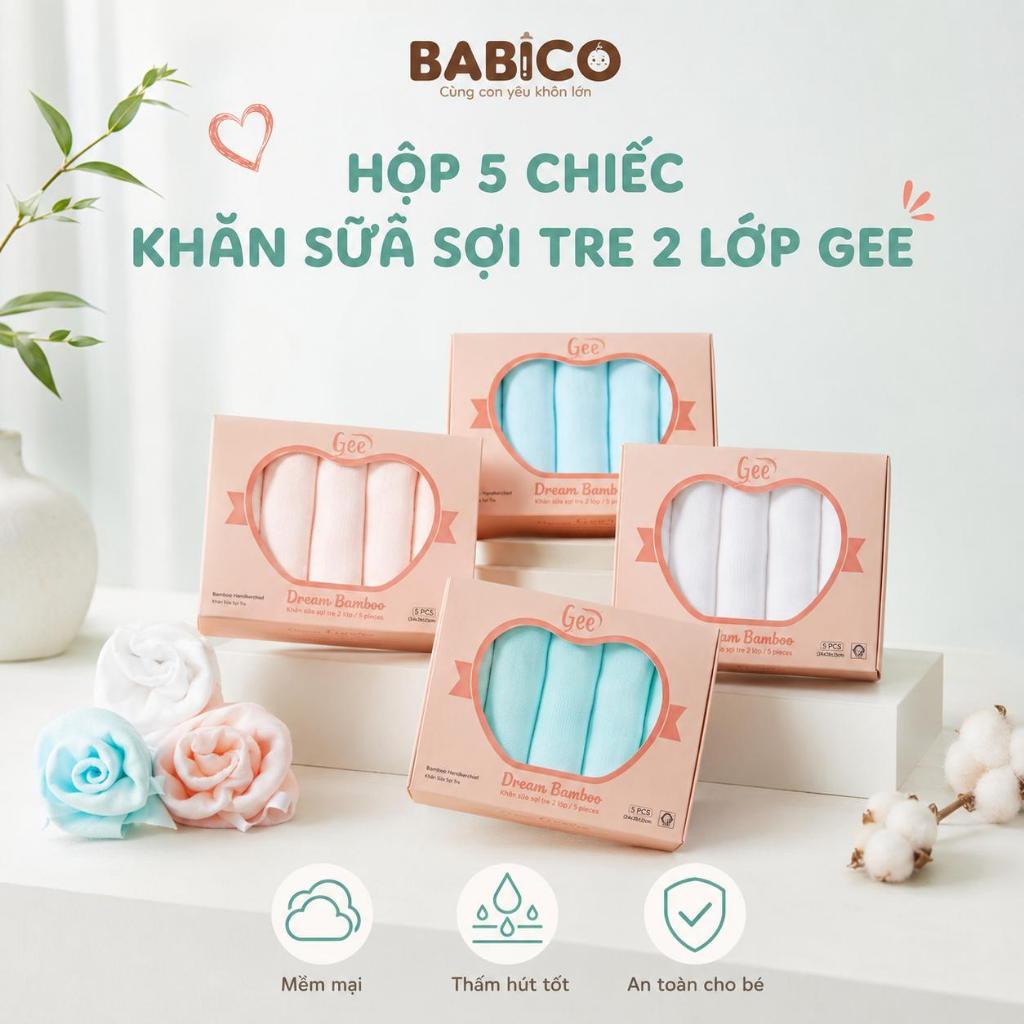 Hộp 5 Khăn Sữa Sợi Tre Gee Kid Cao Cấp Hai Lớp Mềm Mịn Thấm Hút Cho Bé Kích…
