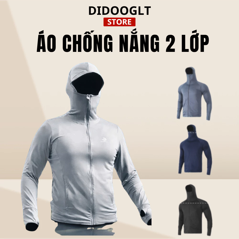Áo chống nắng 2 lớp DIDOOGLT chống tia UV nam nữ khoá kéo cổ cao co dãn 4 chiều thấm hút mồ hôi, thoáng khi