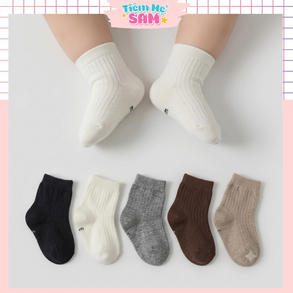 TT02 - Tất Gân Cao Cổ Cho Bé Trai Bé Gái, Tất Trẻ Em Hàn Quốc, Mềm Mại Dễ Phối Đồ