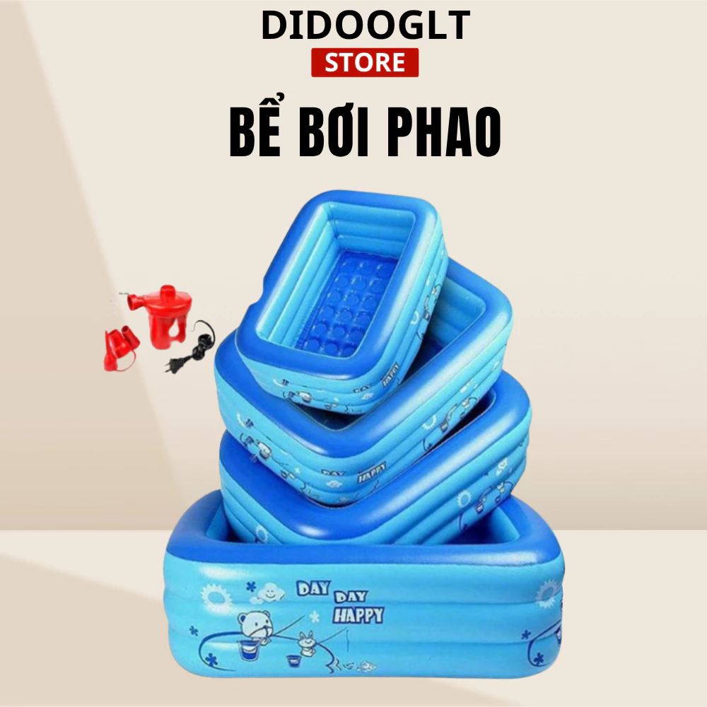 Bể bơi phao cho bé 3 tầng đầy đủ kích thước, chất liệu cao cấp có đế chống trượt loại dày DIDOOGLT