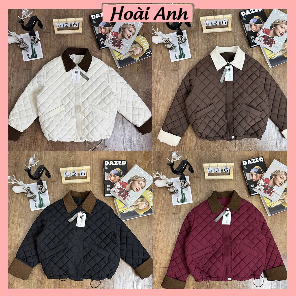 Áo Khoác Phao Nữ Trần Trám Phối Cổ Nhung Tăm 2 Túi Dây Rút GấU