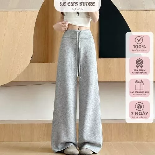 Quần nỉ ống suông nữ cạp bản to phối nắp túi sau, quần ống rộng nỉ Hàn dày dặn basic thời trang
