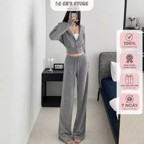 Bộ nỉ nữ form suông áo bomber có mũ chất nỉ cotton dày dặn bộ đồ thể thao nữ mặc nhà đi chơi 3 màu-B159