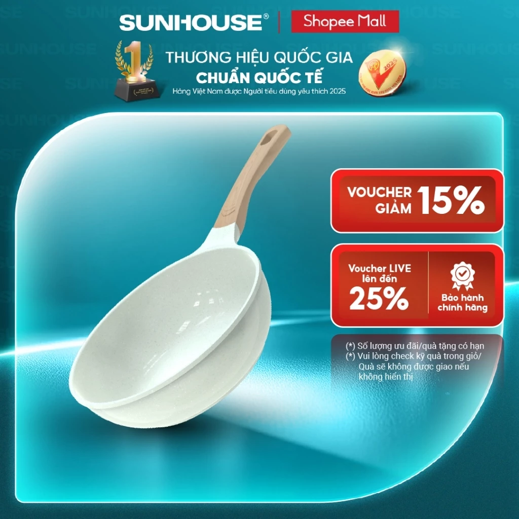 Chảo phủ sứ an toàn đáy từ Sunhouse Healthy SBDS20-24-26-28MT - Chống dính Ceramic - Dùng mọi loại bếp