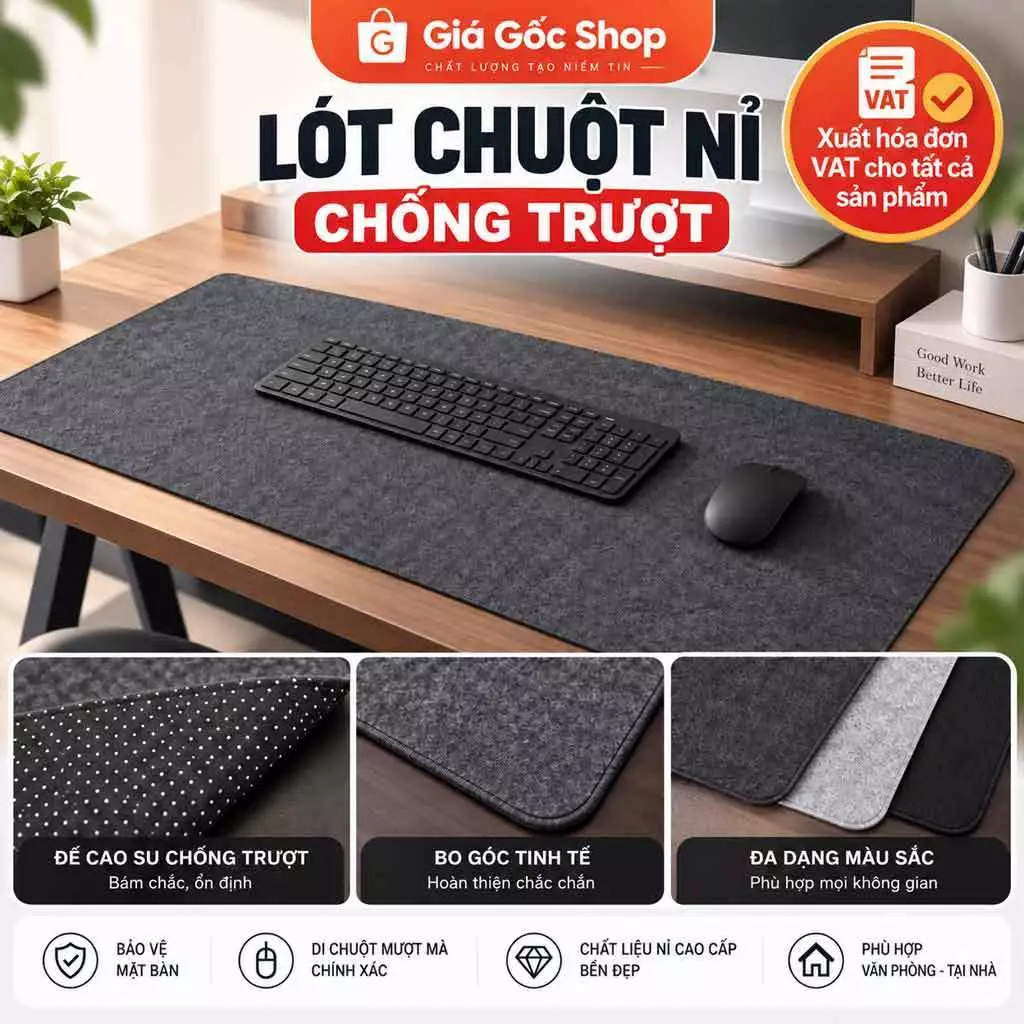 Lót chuột nỉ size lớn 140x70cm, 120x60cm, 100x50cm... chống trượt, pad chuột nỉ dày 3mm cao cấp