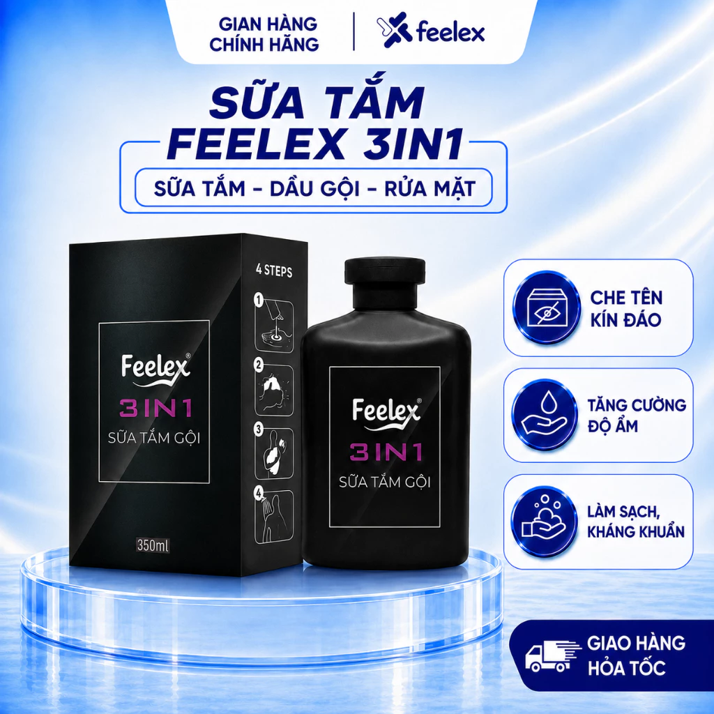 Sữa tắm gội rửa mặt Feelex 3 in 1 hương nước hoa cao cấp thanh lịch, hấp dẫn đẳng cấp phái mạnh - 350ml
