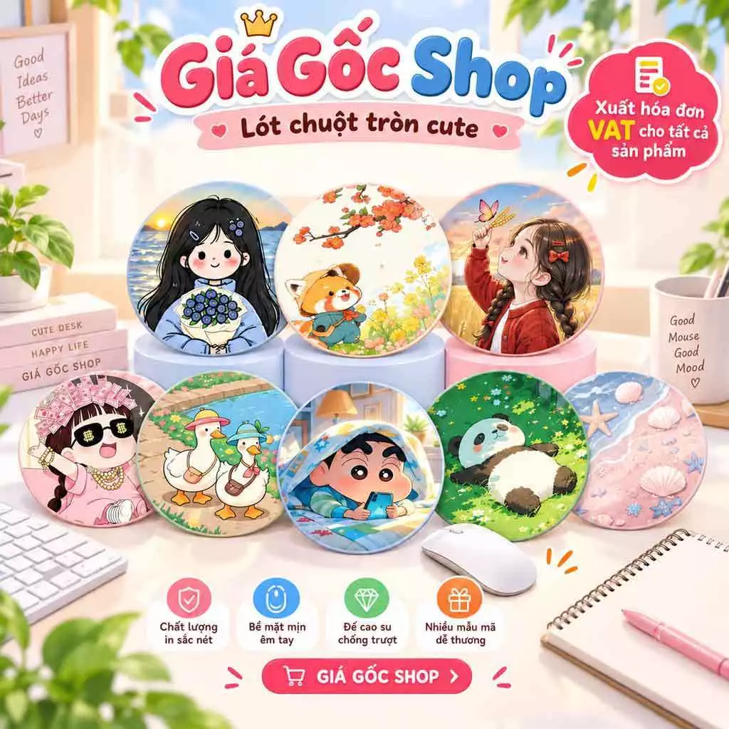 [Mã ELFLASH3 hoàn 10K xu đơn 20K] Miếng lót chuột, Bàn di chuột hình tròn 20 x 20cm Giá Rẻ siêu dễ thương