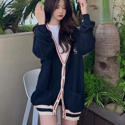 𝙃𝘼𝙉𝘼.𝘾𝙡𝙤𝙩𝙝// Áo len KNIT COTTON CARDIGAN áo khoác Cotton Chất tổ ong siêu dày dặn chuẩn Form Rộng Hàn Quốc LOGO Thêu