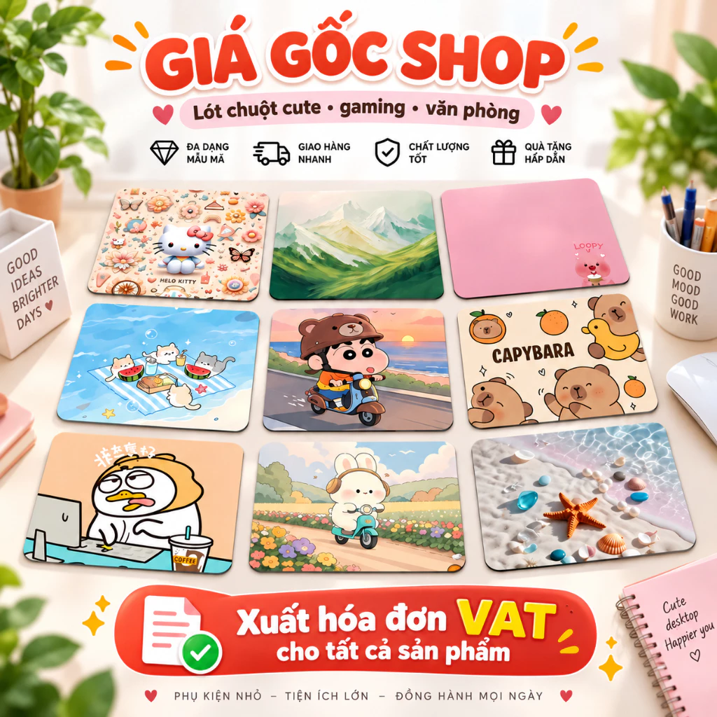 Lót chuột - pad chuột đáng yêu có bo viền chắc chắn, nhiều mẫu lựa chọn