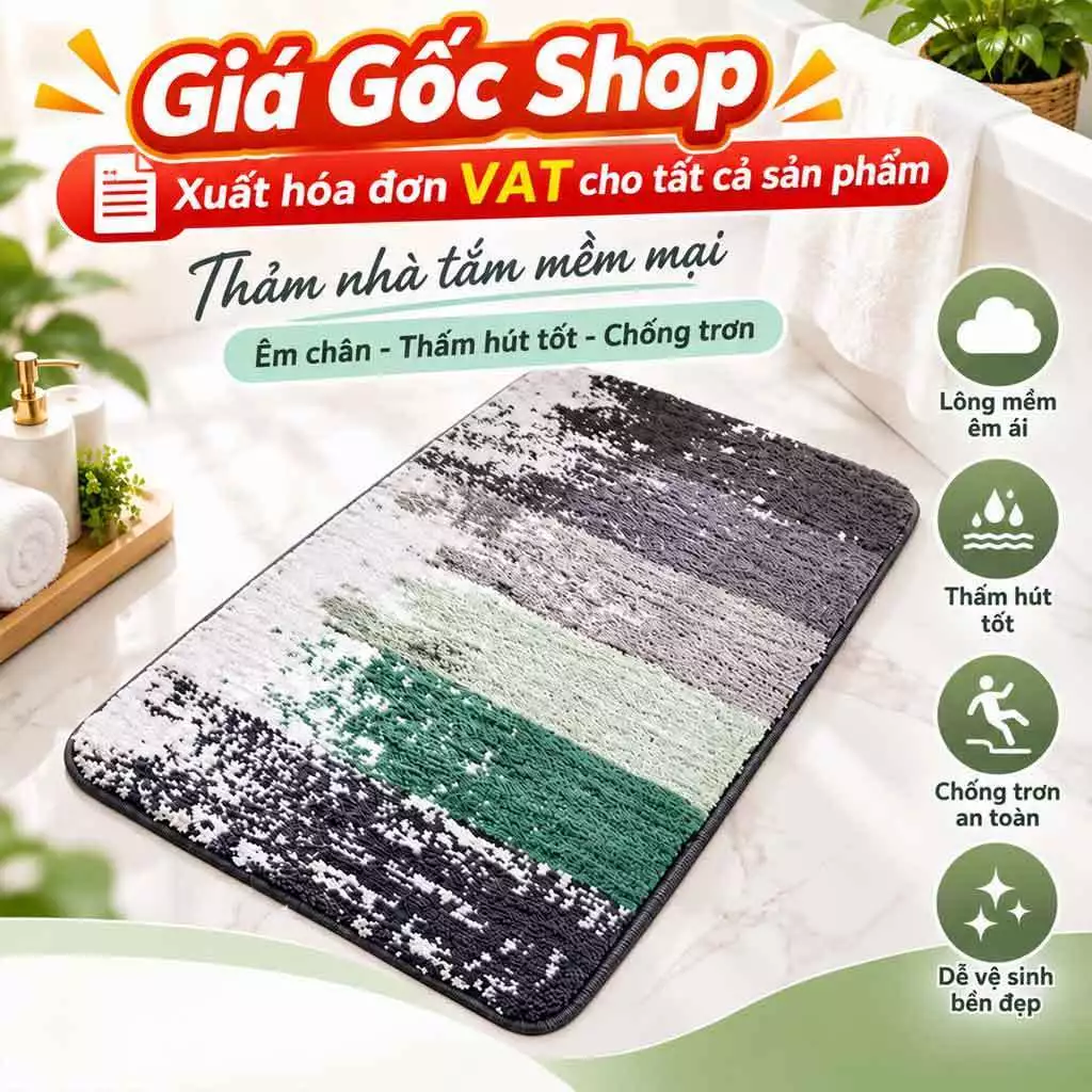 Thảm lau chân nhà tắm sợi cotton siêu thấm nước chống trơn trượt (Hàng Nhập Khẩu Cao Cấp)