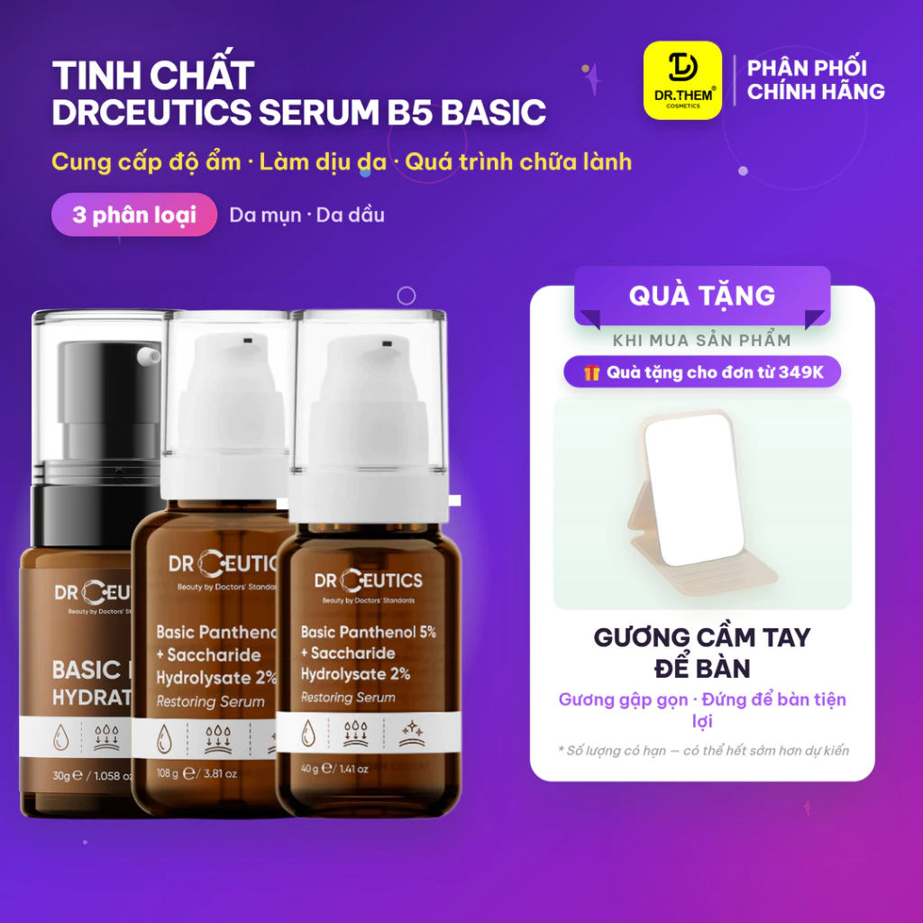 DrCeutics Tinh Chất Serum B5 (Basic/ Dexpanthenol 10%/ B5 3%) 30g/ 40g/ 100g, Cấp Ẩm, Phục Hồi Cho Da Dầu Mụn - Dr Thêm