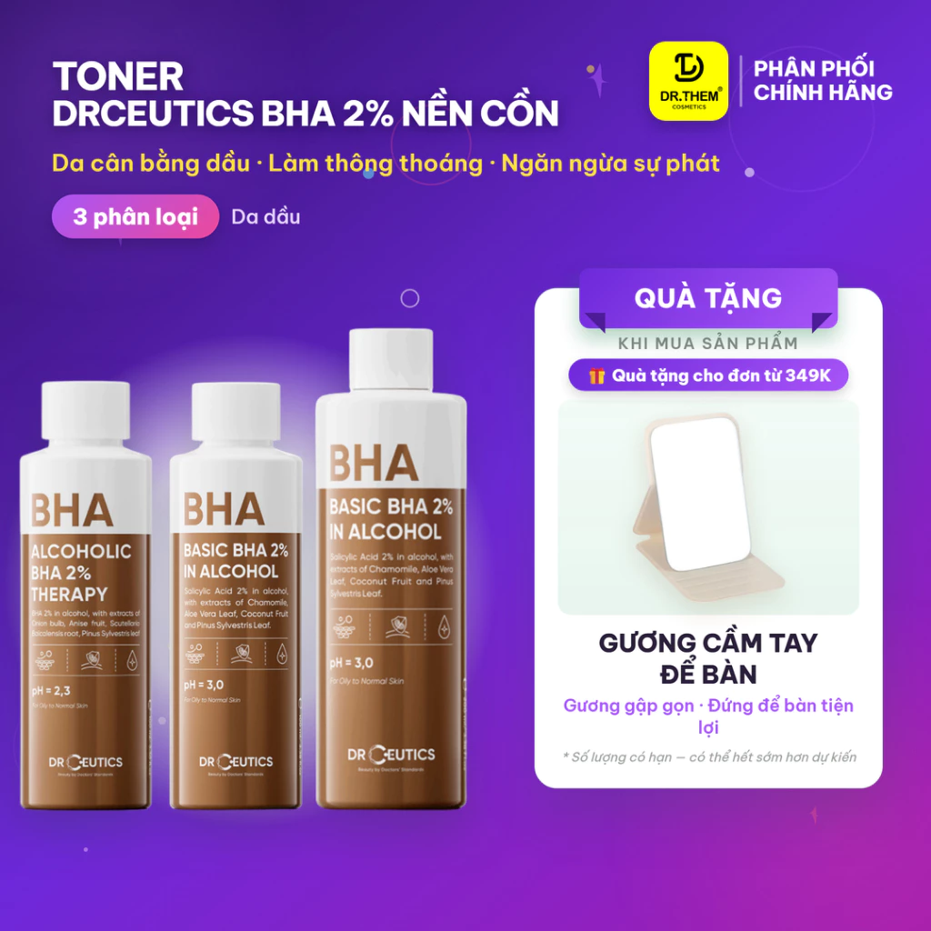 DrCeutics BHA 2% - Basic BHA 100ml/200ml, Dung Dịch Làm Sạch Và Cân Bằng Da- Dr Thêm