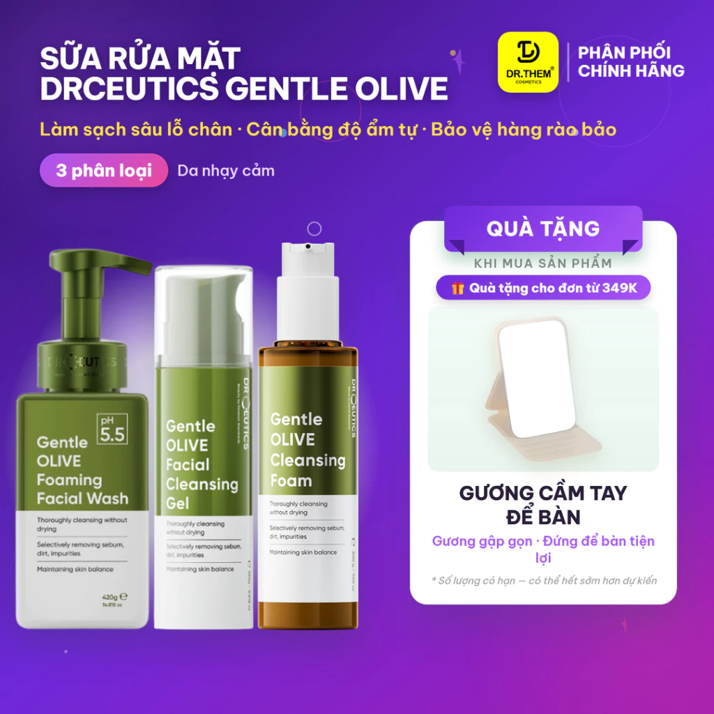 Sữa Rửa Mặt Drceutics Gentle Olive Cleansing Foam Giúp Làm Sạch Sâu Cho Mọi Loại Da (150ml)- Dr Thêm