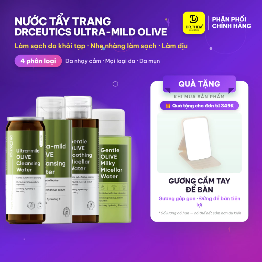 Nước Tẩy Trang Drceutics Ultra-mild OLIVE Cleansing Water 310ml/500ml- Dr Thêm