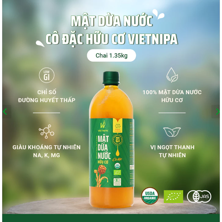 Mật Dừa Nước Cô Đặc VIETNIPA 1.35kg – Size Lớn Tiết Kiệm Cho Gia Đình & Pha Chế