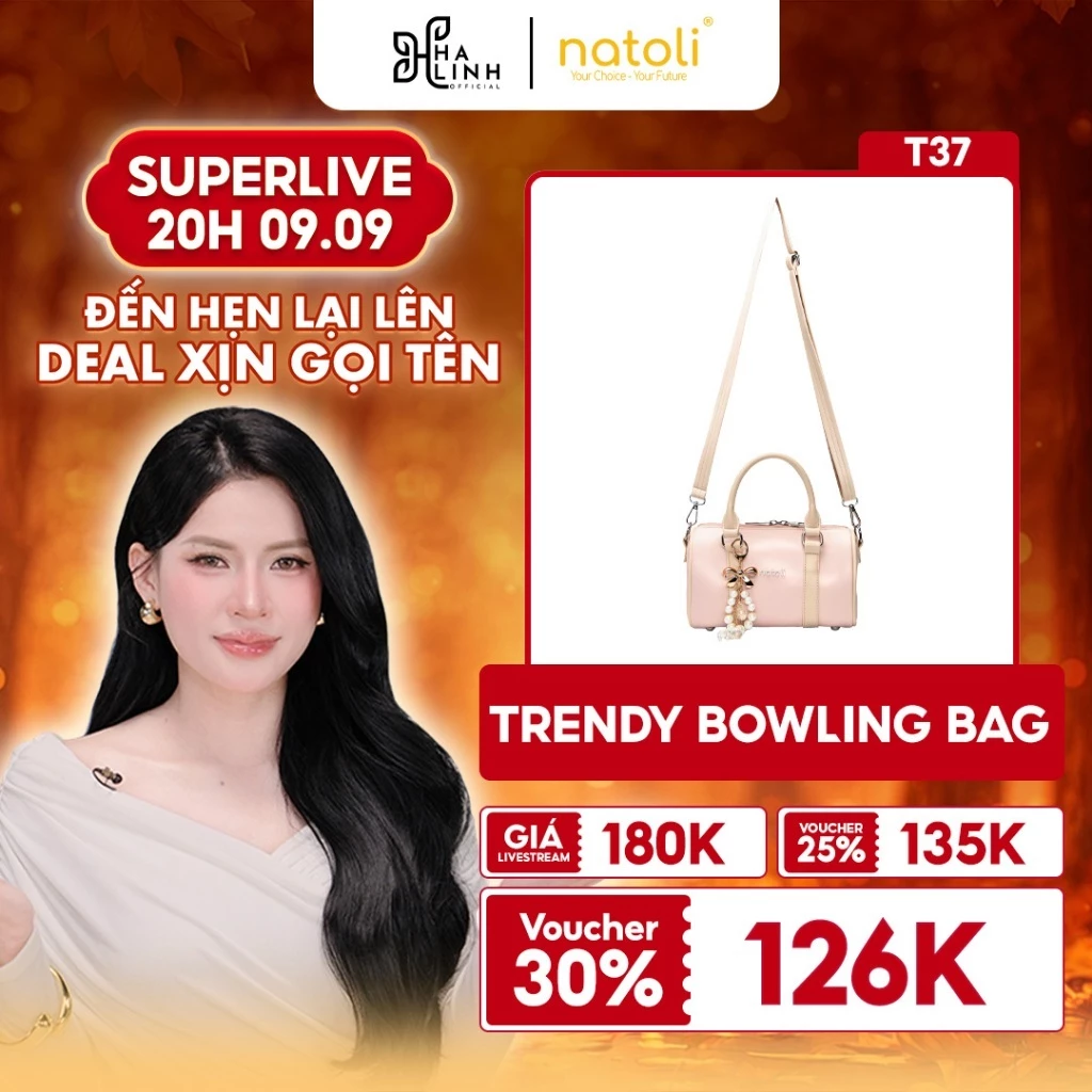 [VHL x NATOLI] Túi đeo chéo da nữ NATOLI, túi trống mini da chống nước nhiều ngăn thời trang Trendy Bowling Bag T37