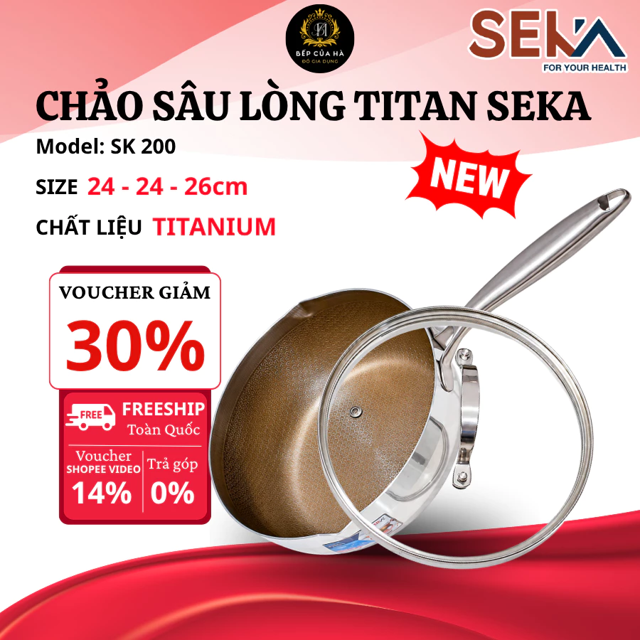 Chảo Inox Sâu Lòng SEKA Phủ Titan Chống Dính Bền Bỉ, Dùng Được Bếp Từ Tiện Lợi - Bếp Của Hà