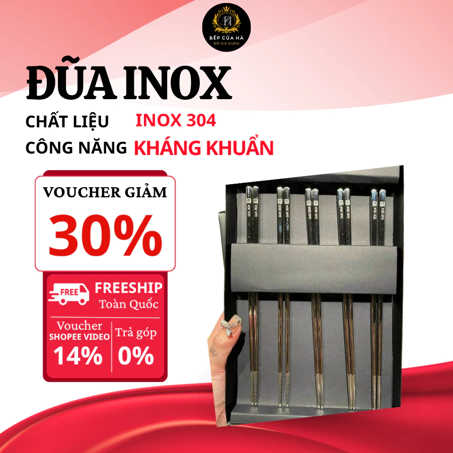 Đũa Inox 304 Chất Liệu Chống Gỉ Cao Cấp, Thiết Kế Chống Trơn Trượt Bền Đẹp Dễ Vệ Sinh - Bếp Của Hà
