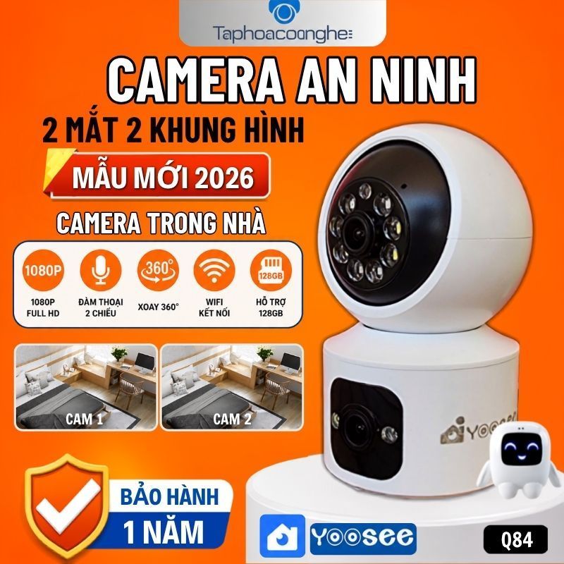 Camera ai yoosee 2 mắt q84, chuyên giám sát nhà cửa, xoay 360 độ, ban đêm có…
