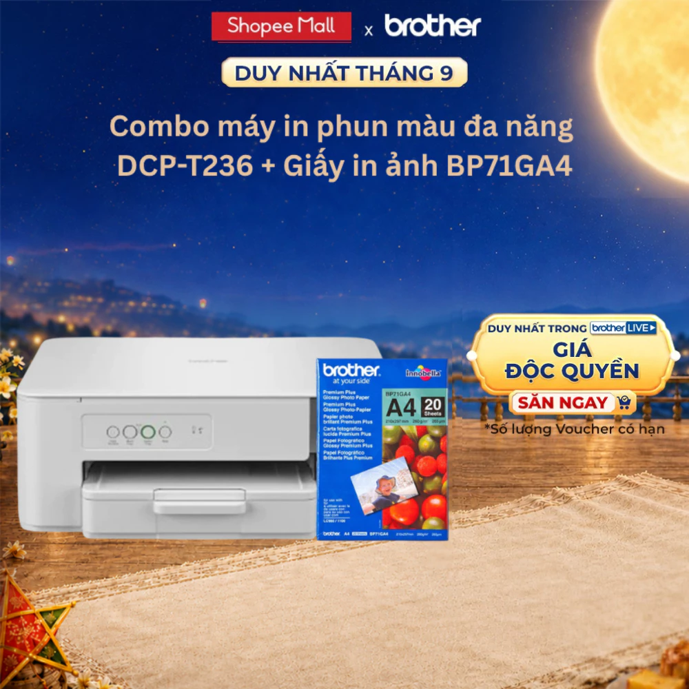 Combo máy in phun màu đa năng Brother DCP-T236 + Giấy in ảnh BP71GA4