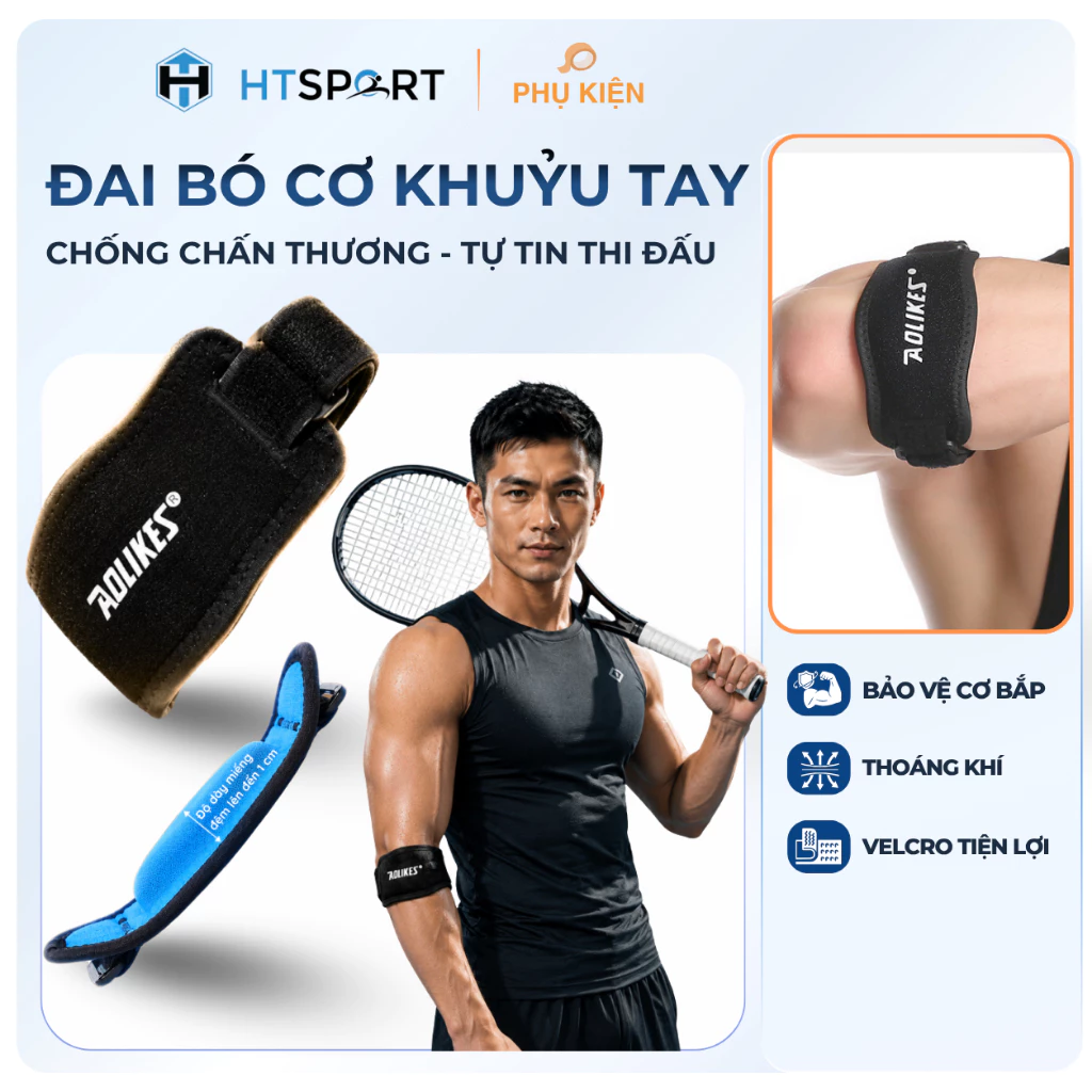 Đai Bó Cơ Bảo Vệ Khuỷu Tay Aolikes A-7949, Băng Quấn Tránh Chấn Thương Thể Thao Tennis Tập Gym