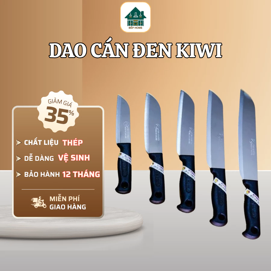 Dao Inox Kiwi Thái Lan, Dao Thái Làm Bếp Cán Đen Đầy Đủ Size Tiện Dụng - Bếp Home