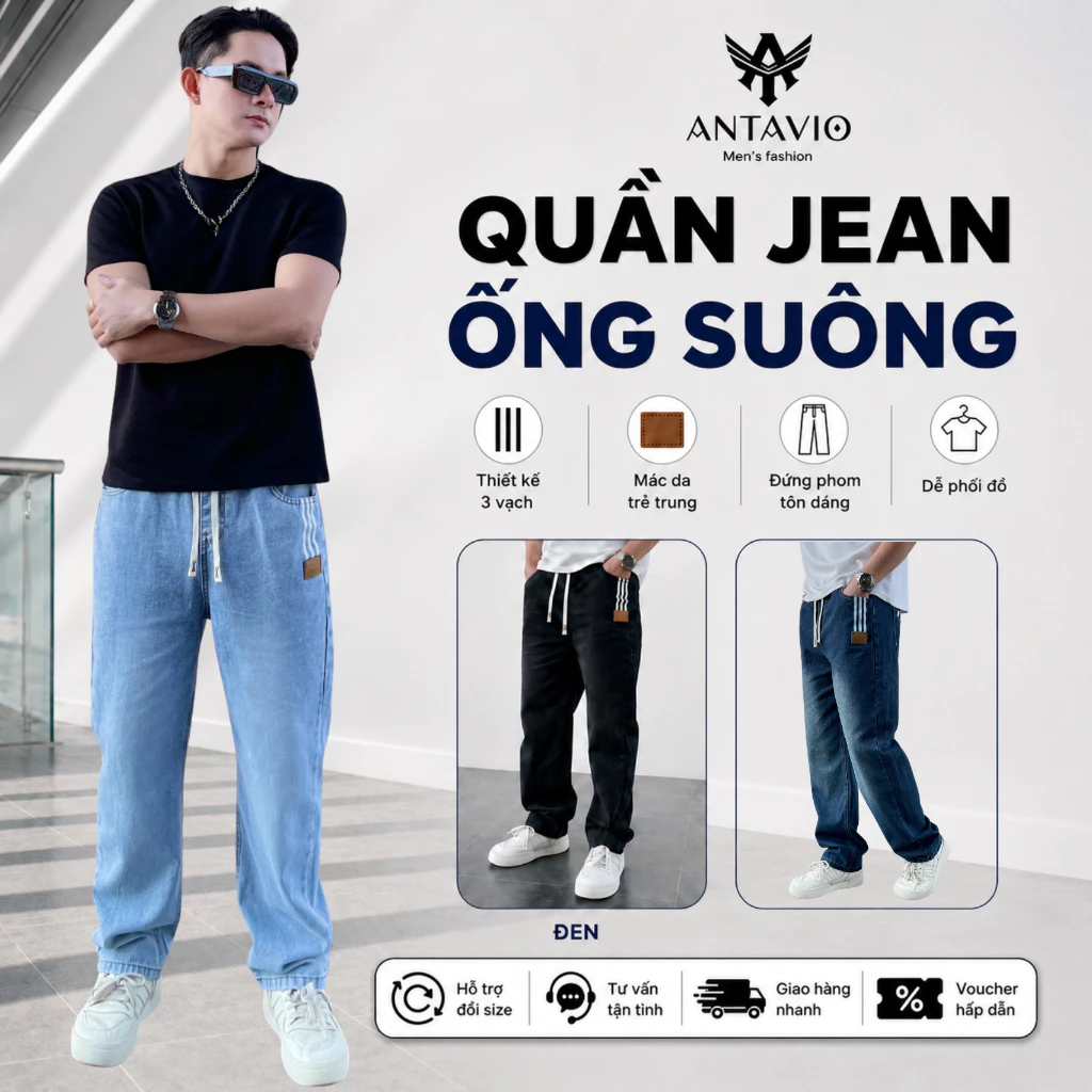 Quần Jean Nam Baggy Ống Suông  ANTAVIO  Jean Mềm Phong Cách Hàn Quốc 3 Màu 45-90 KG Jean Suông 531