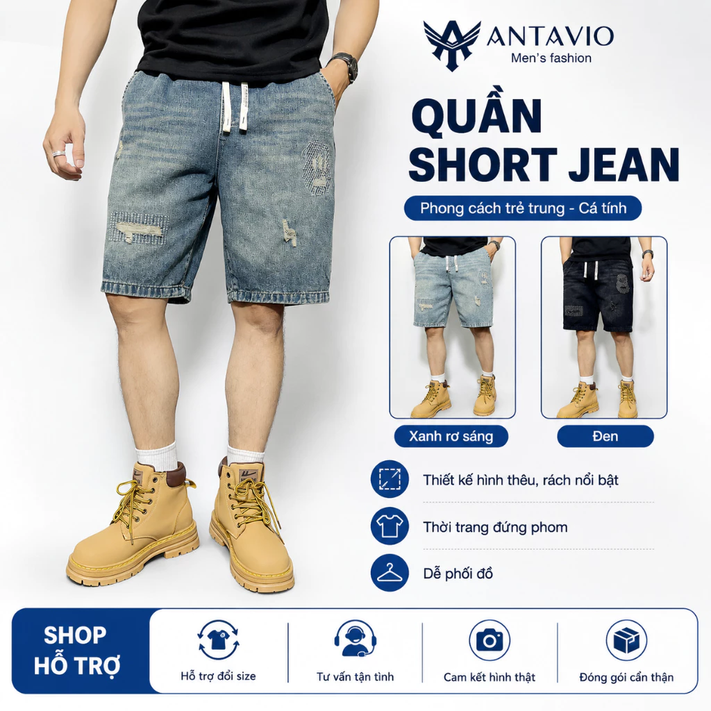 Quần Short Jean, Quần Jean Đùi ANTAVIO Chất Liệu Jean Mềm Phong Cách Hàn Quốc M-3XL 45-90KG Ngỗ 371