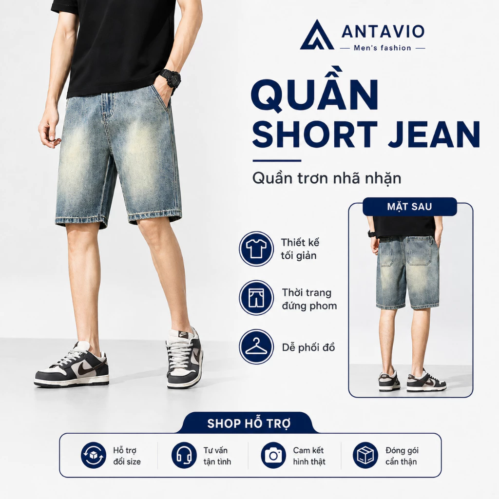 Quần Short Jean Nam Ngắn  ANTAVIO Phong Cách Trẻ Trung Hàn Quốc Ngố 373