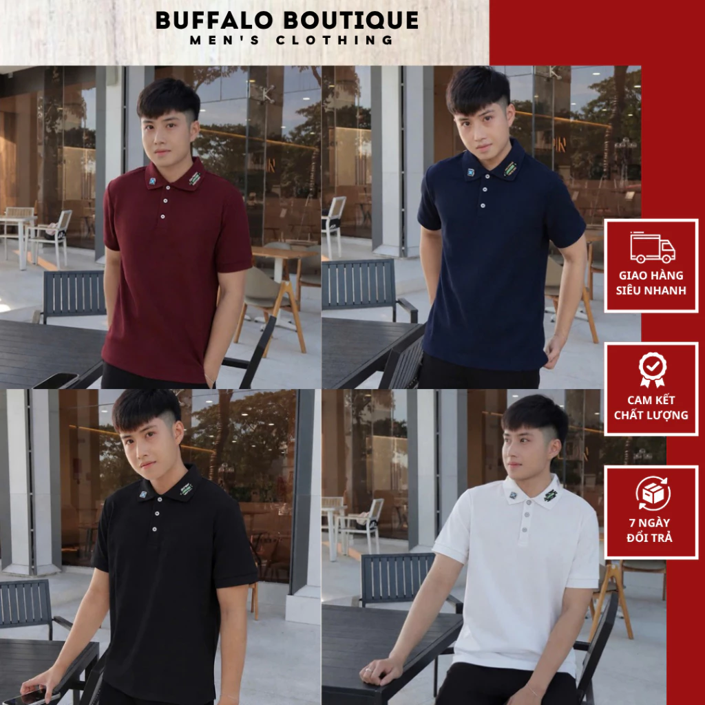 Áo Polo Nam Đính 1 Bông Hoa Xanh Bên Cổ Siêu Nét - Polo Nam Nữ Thêu Chữ Cổ Áo Cao Cấp