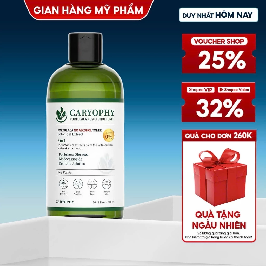 Nước Hoa Hồng Cân Bằng Da Caryophy Portulaca No Alcohol Toner Pharmaform Hàn Quốc,Giúp Ngừa Mụn Và Làm Dịu Làn Da /300ml