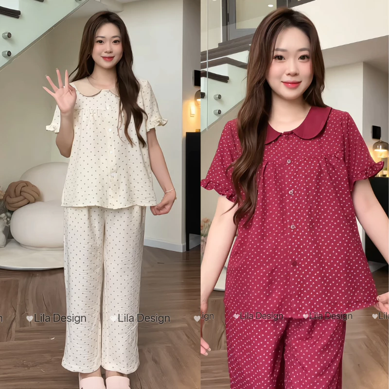 Đồ bộ mặc nhà nữ SUNA chất đũi tơ, hoa nhí, mềm mịn thoáng mát khi mặc - C09