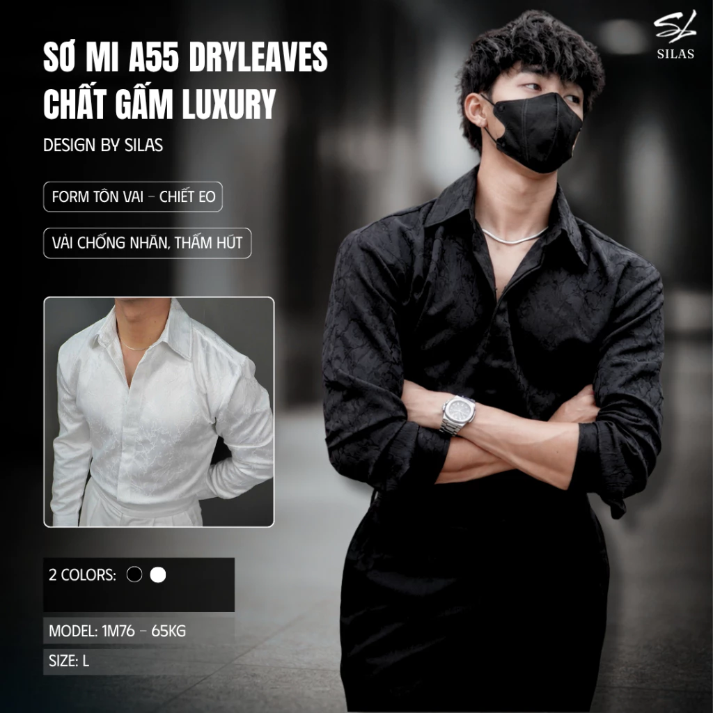 (Form Tôn Vai) Áo Sơ Mi SILAS A55 DryLeaves Tay Dài Gấm Sóng Luxury Menswear Chất Gấm - ASL23