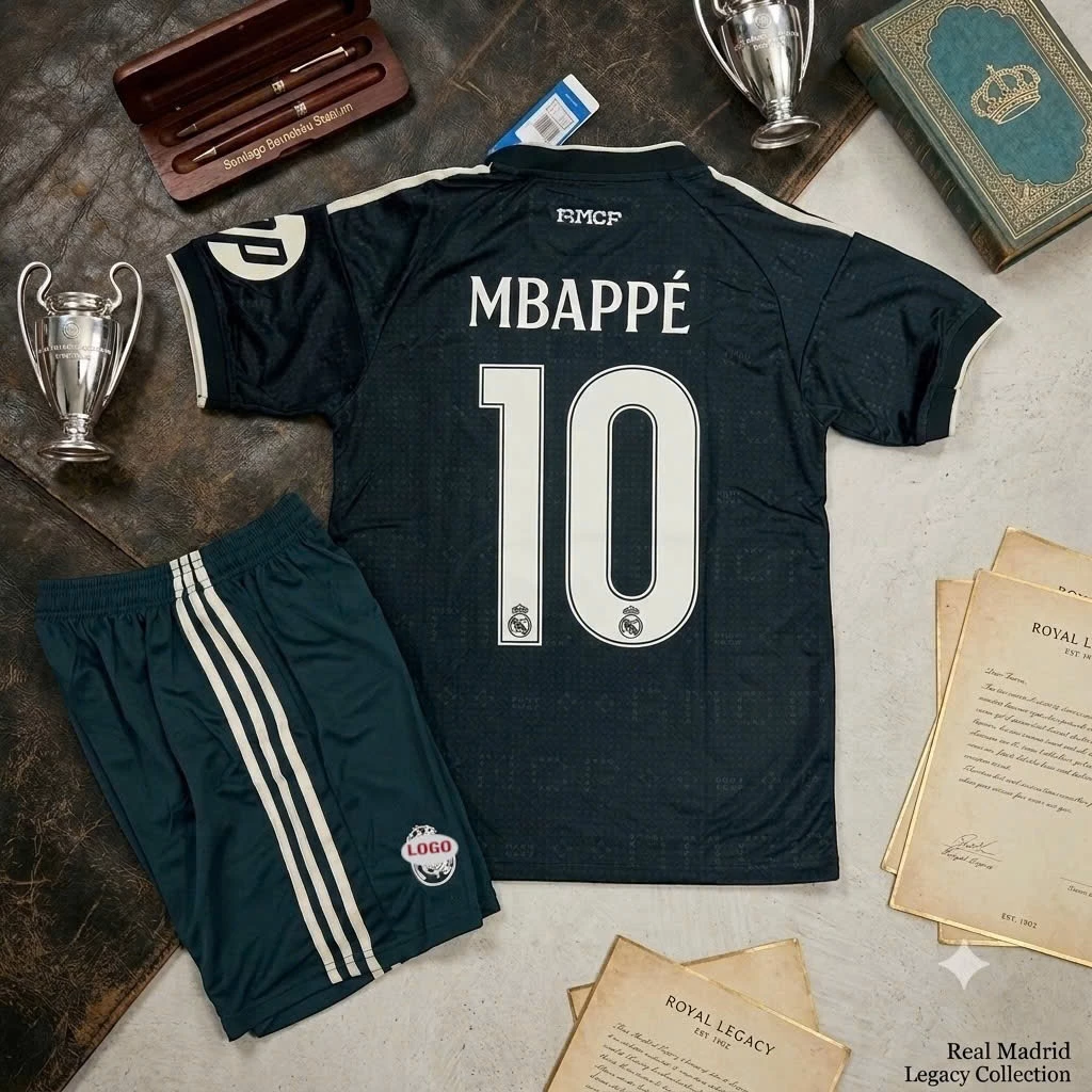 Bộ Quần Áo Bóng Đá CLB Real Madrid Mẫu màu xanh đen Mùa Giải 2025/2026, Vải Polyester Thái Gai Lưới