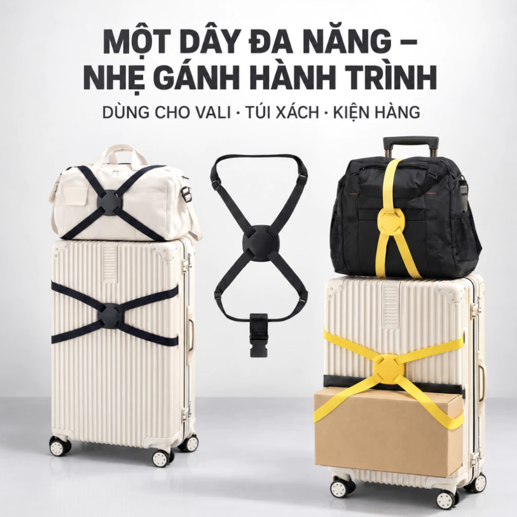 Dây Đai Vali, Dây Ràng Hành Lý Dây Buộc Túi Giỏ Cặp Balo Thùng Vào Vali Bảo Vệ Đồ Đạc Co Giãn Đi Du Lịch DĐ01