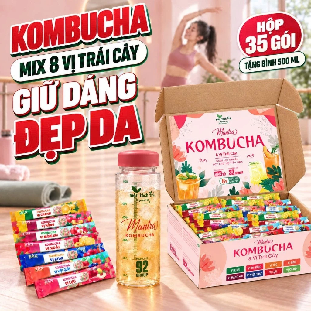 [SALE 25/9] Trà Lên Men Kombucha Mix 8 Vị Ít Calo, Bổ Sung Lợi Khuẩn, Giữ Dáng, Kiểm Soát Cân Nặng
