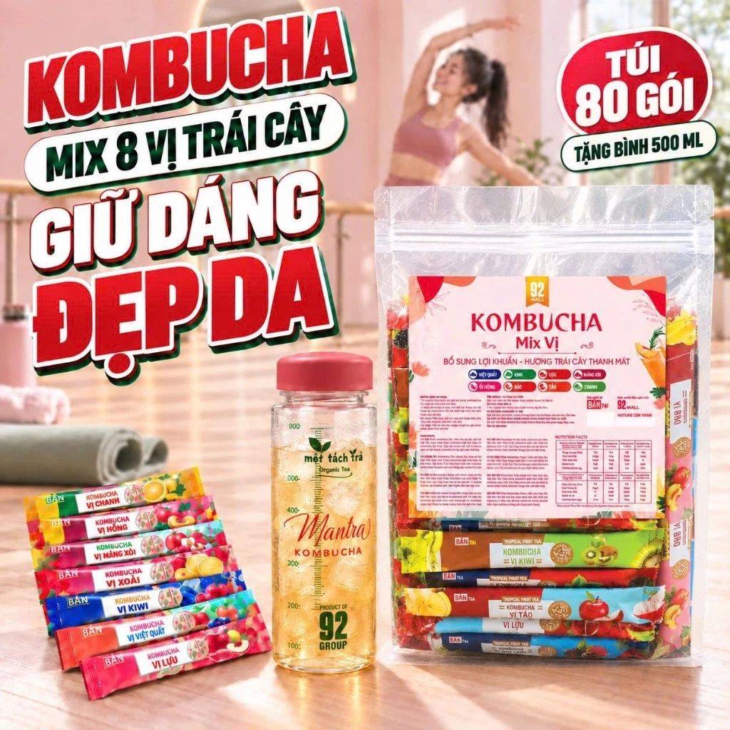 [Bịch 80 Gói] Trà Lên Men Kombucha Mix Vị Thanh Nhiệt Detox Làm Mát, Đẹp Da, Hỗ Trợ Thâm Hụt Calo