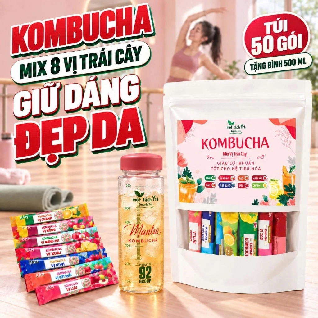 [TẶNGBÌNH] Trà Lên Men Kombucha Mix 8 Vị Giàu Lợi Khuẩn, Hỗ Trợ Thâm Hụt Calo,Hỗ Trợ Đẹp Dáng Đẹp Da
