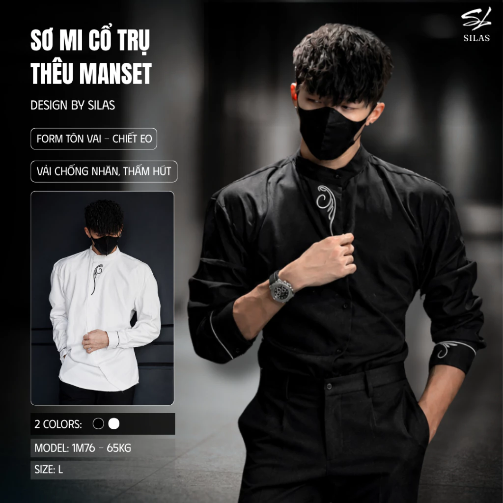(Form Tôn Vai) Áo Sơ Mi SILAS S1 Cổ Trụ Thêu ManSet Cotton Chéo Nam Thoáng Mát Cổ Tròn - ASL14