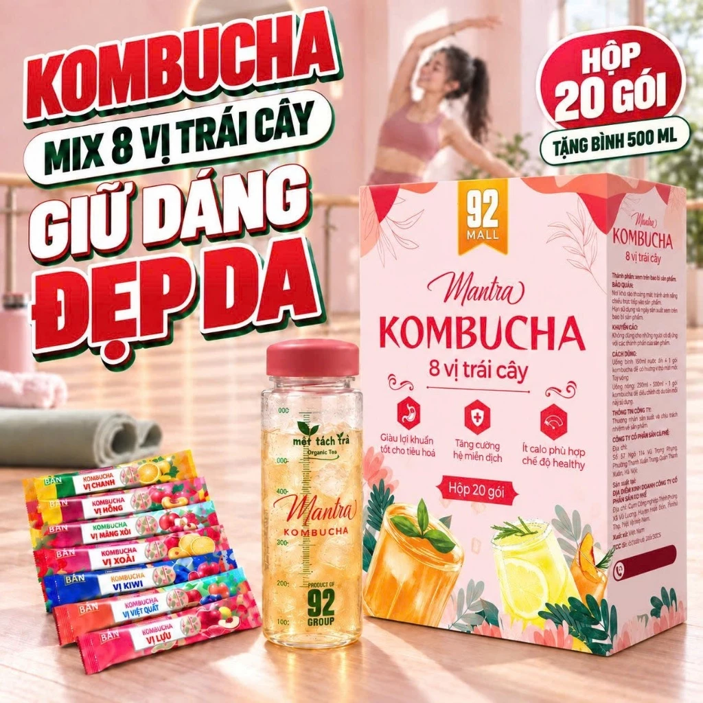 [TẶNG BÌNH] Hộp 20 Gói Trà Lên Men Kombucha Mix 8 Vị Ít Calo, Làm Đẹp Da Đẹp Dáng Dưỡng Nhan