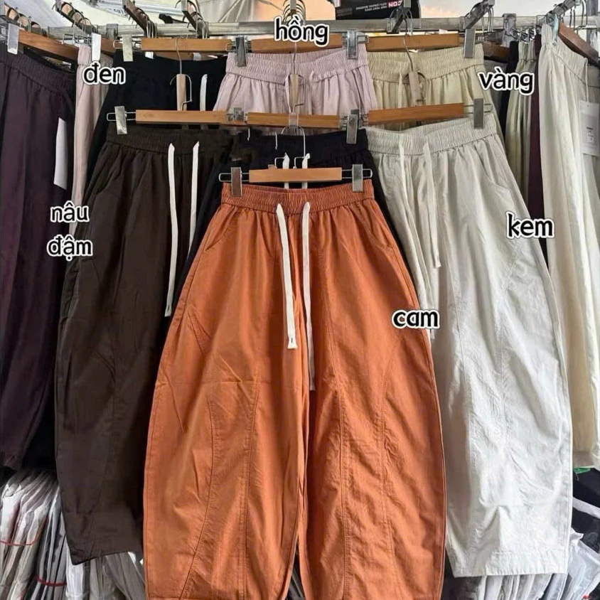 M445 - Quần Kaki Dáng Baggy Thụng Cạp Chun Kèm Dây Rút, Quần Boom Kaki Ống Cong Vải Kaki Nhật