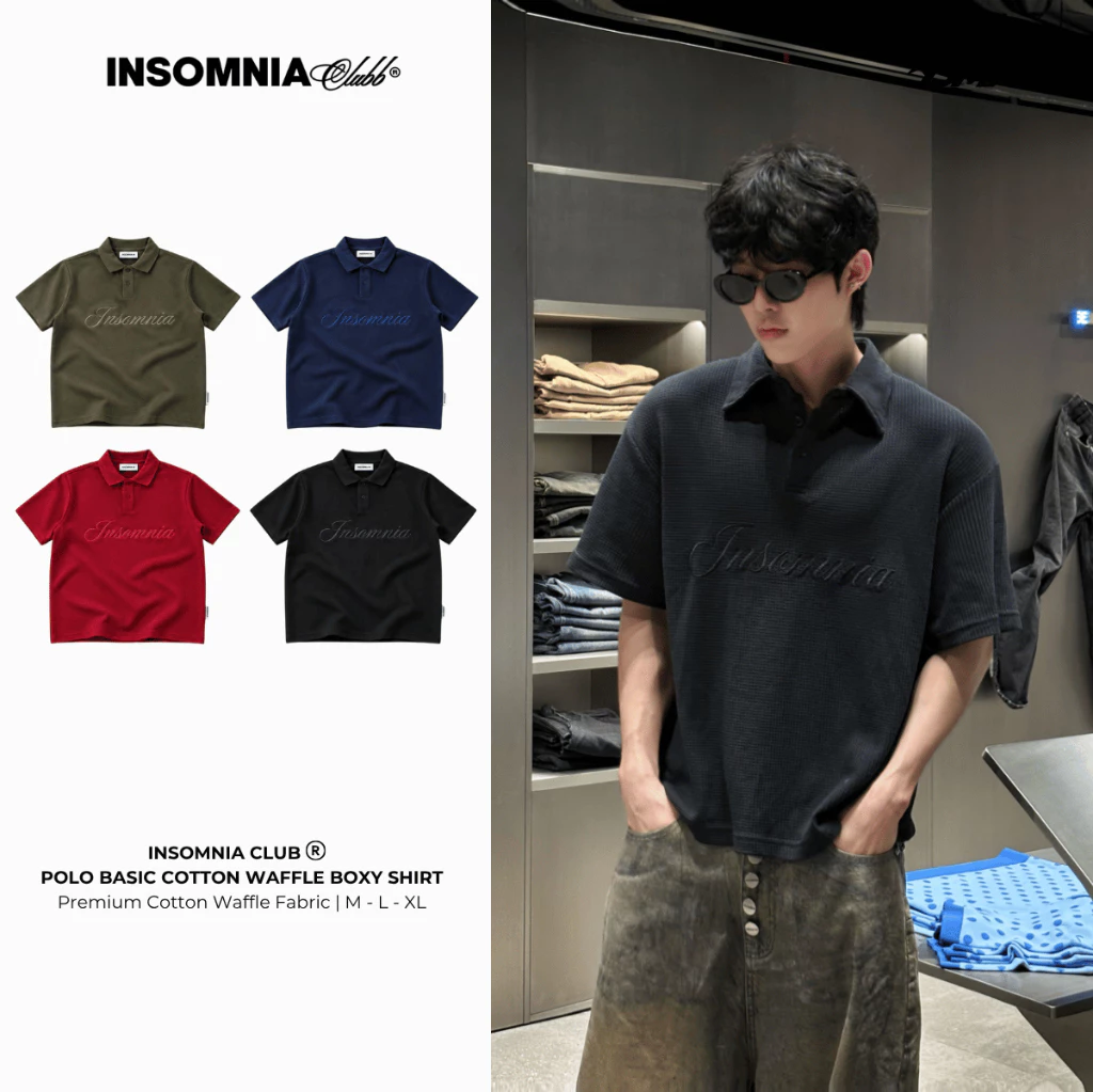 [NEW ARRIVAL] Áo Polo Cotton Waffle Basic Form Boxy Thêu Logo INSOMNIA - TS078 - TS087