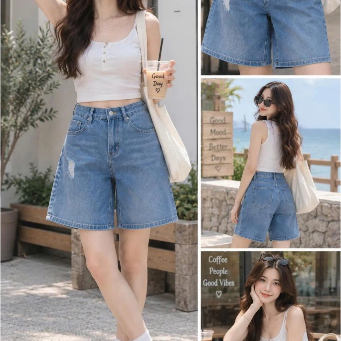 Quần Jean Lửng Nữ Ống Suông Rộng Lưng Cao Form Đẹp Phong Cách Hàn Quốc Tiệm Jean 174