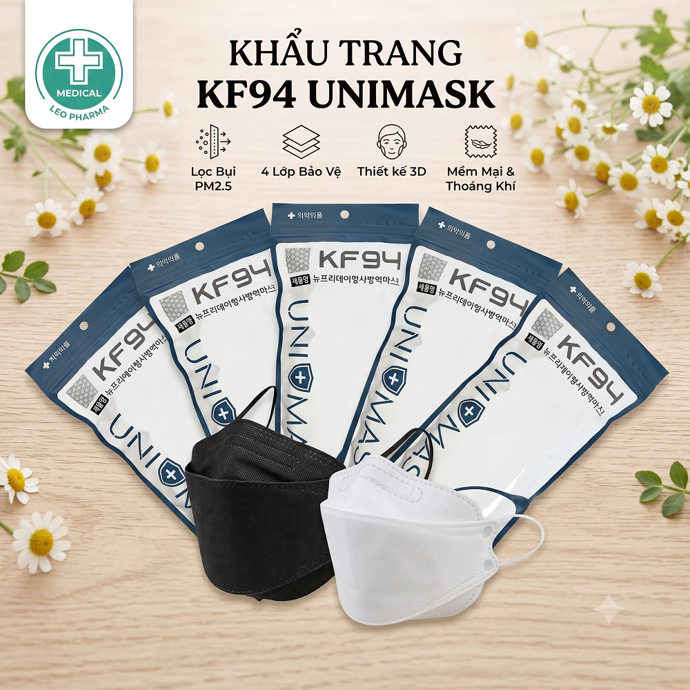 Khẩu Trang KF94 UNIMASK 4 Lớp, 4D Hàn Quốc Chính Hãng Kháng Khuẩn, Chống Bụi Mịn