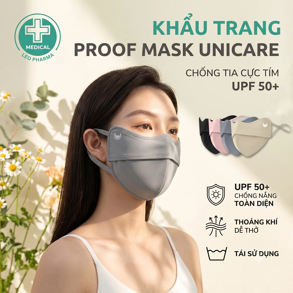 Khẩu Trang Proof Mask UNICARE Chống Tia UV Kháng Khuẩn Chất Vải Lụa Mềm Mịn Thoáng Mát Chống Bụi Mịn