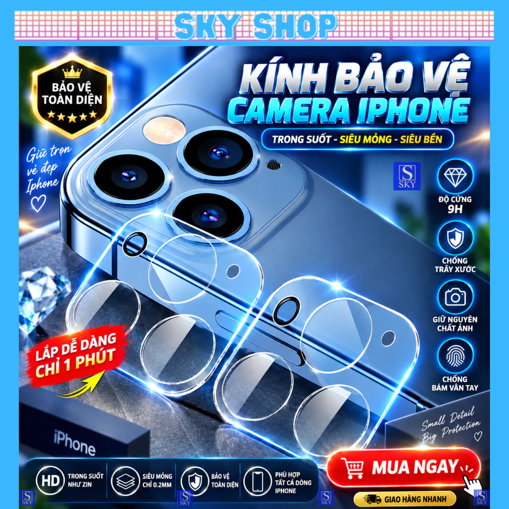 Cường lực camera iphone 15 ProMax 16 ProMax 17 ProMax 17 Air 14 Pro Max 14 Plus 13 ProMax 12 Pro Max 11 Pro Max 12 Mini